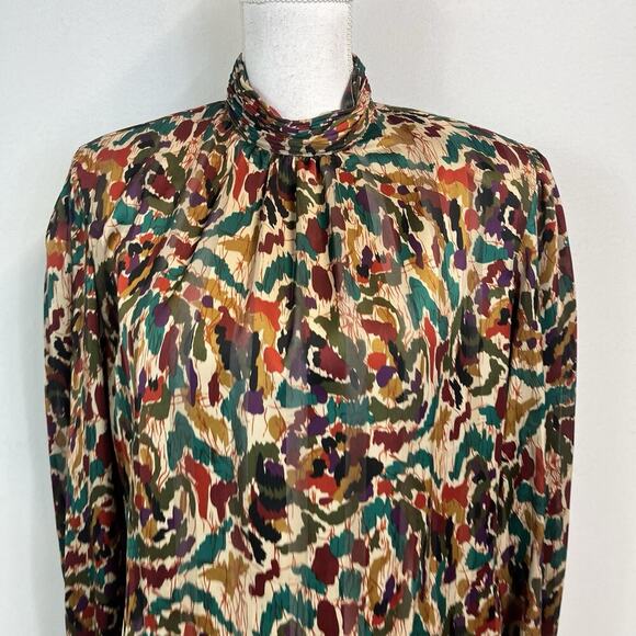Vintage Notations Blouse sz 10 Orange Green Purple Career Shoulder Pads 90's Y2K - Picture 3 of 12